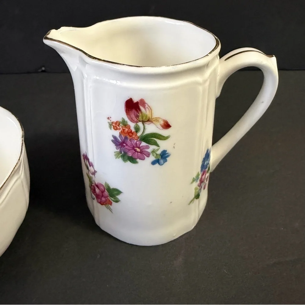 Shelton Creamer & Open Sugar Bowl Japan White Porcelain Romantic Floral White